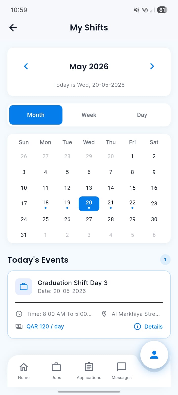 Talent Mobile Shifts Calendar