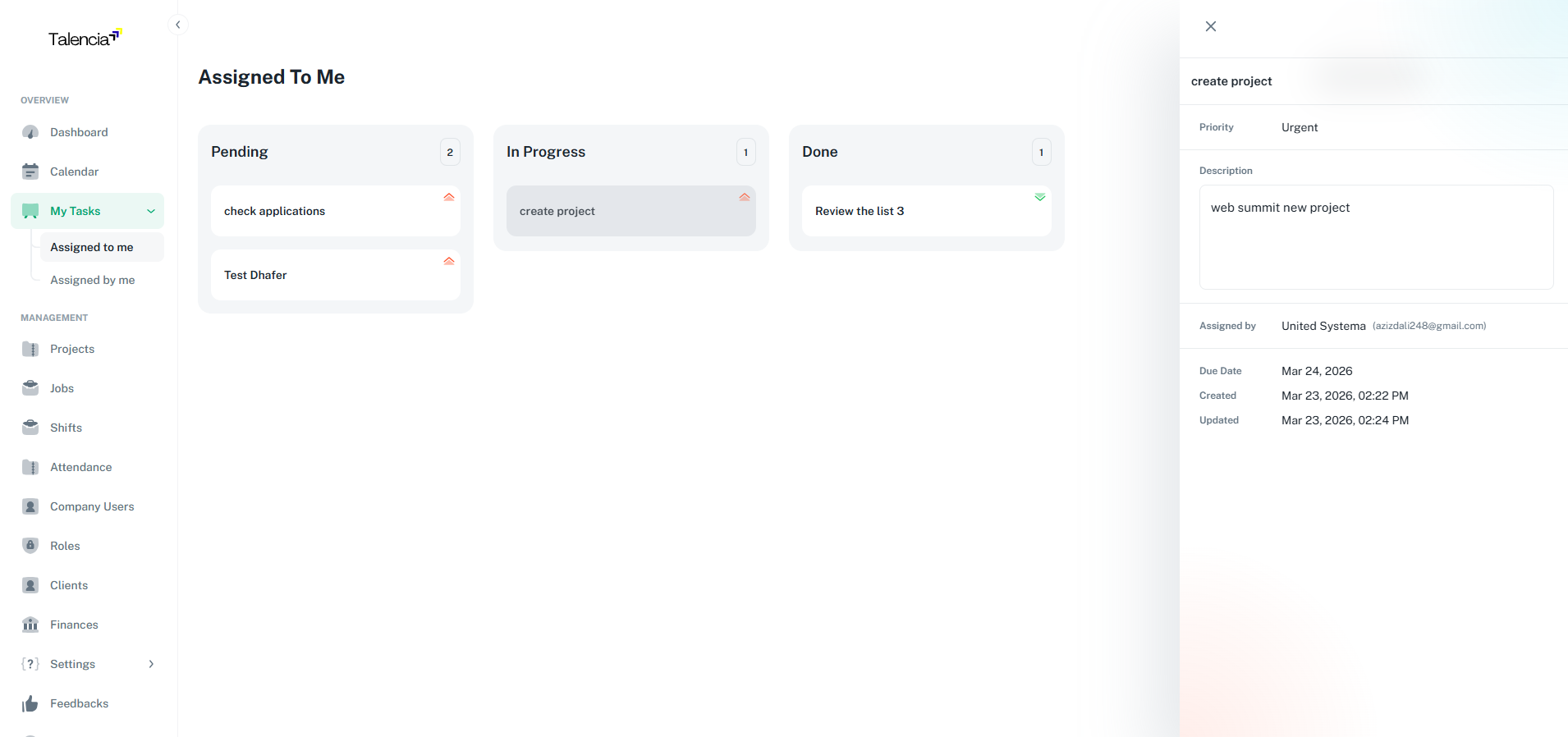 Tasks List Interface showing task management features